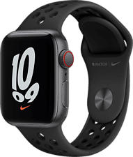 APPLE Watch Nike SE (GPS + Cellular) 40 mm - Smartwatch (One Size 130-200 mm, Fluorelastomer, Space Grau/Anthrazit/Schwarz)