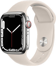 APPLE Watch Series 7 (GPS + Cellular) 41 mm - Smartwatch (Regular 130-200 mm, Hochleistungs-Fluorelastomer, Silber/Polarstern)