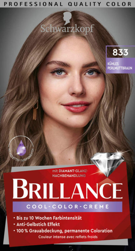 Schwarzkopf Brillance Haarfarbe Cool-Color-Creme Kühles Perlmuttbraun 833