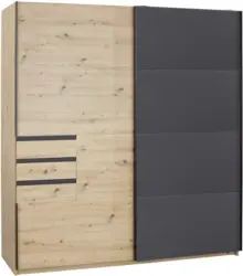 Schwebetürenschrank in Grau/Eichefarben