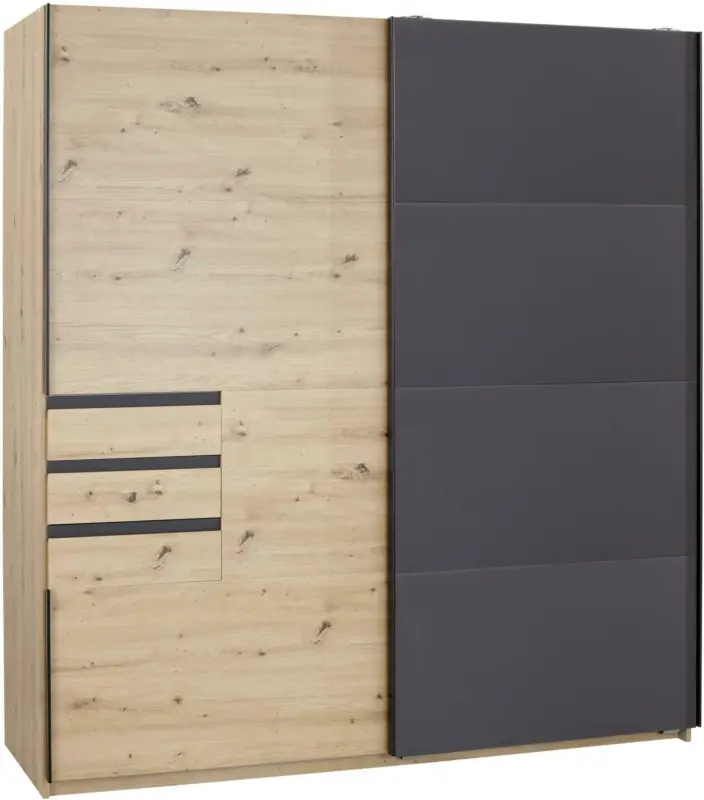 Schwebetürenschrank in Grau/Eichefarben