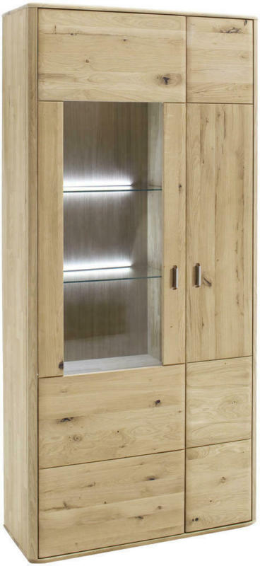 Vitrine ohne Beleuchtung, in massiv Balkeneiche Eichefarben