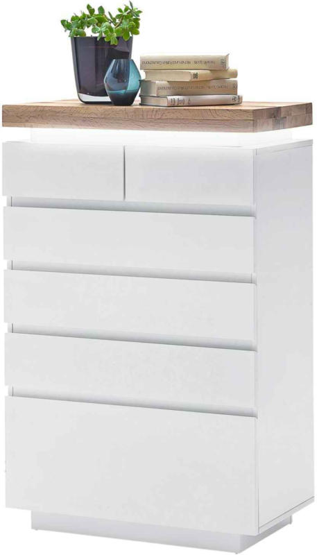 Meuble Romina petit, blanc/chêne massif, avec éclairage à LED -