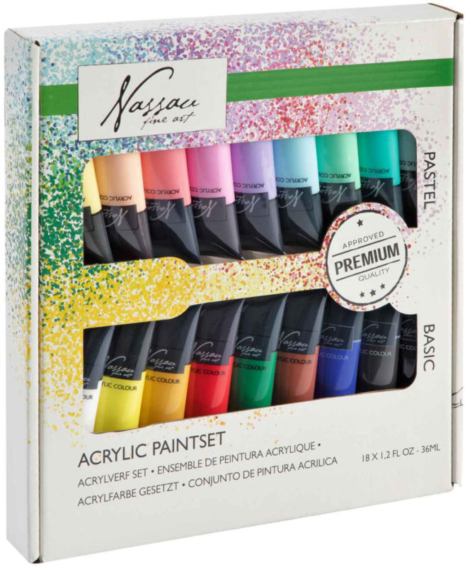 Nassau Fine Art Acrylfarben Pastell/Neon 18 x 36 ml -