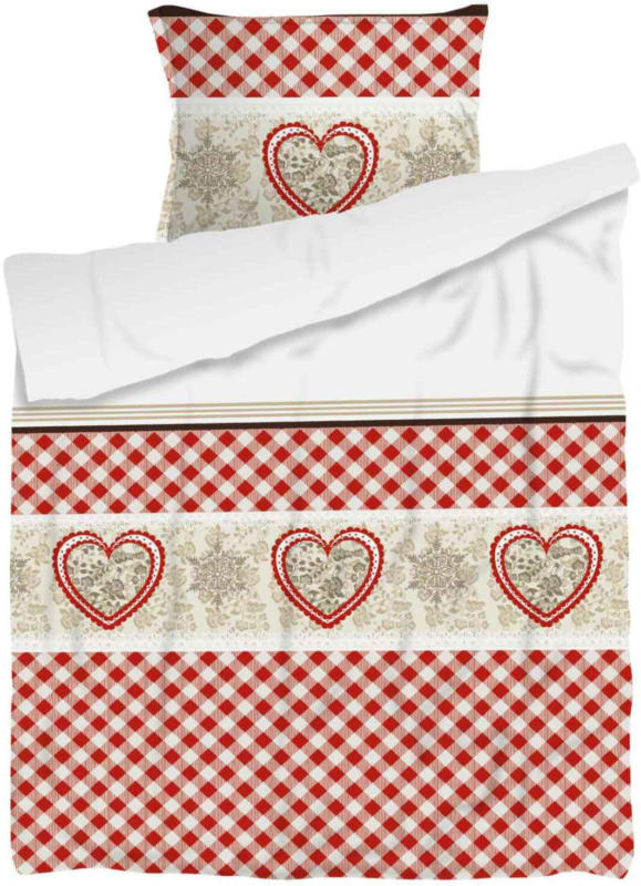 Bettwäsche mit Herzen rot-weiss - (Preis für kleinste Grösse)