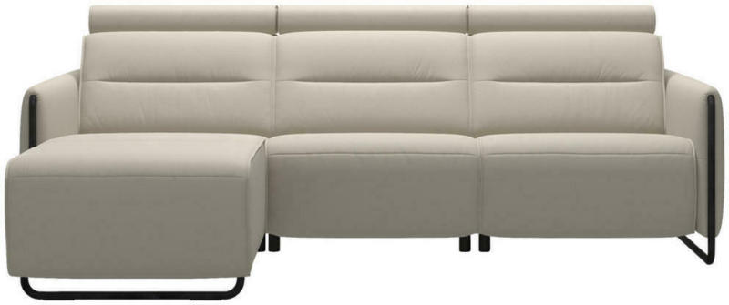Ecksofa in Echtleder Grau, Schwarz