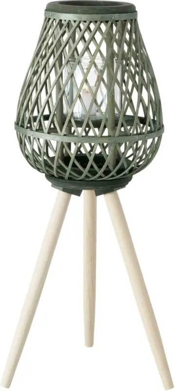 Windlicht Yarenka aus Bambus in Olivgrün