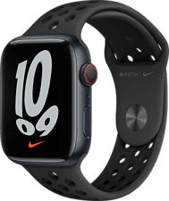 APPLE Watch Nike Series 7 (GPS + Cellular) 45 mm - Smartwatch (One Size: 140-210 mm, Hochleistungs-Fluorelastomer, Mitternacht/Anthrazit/Schwarz)