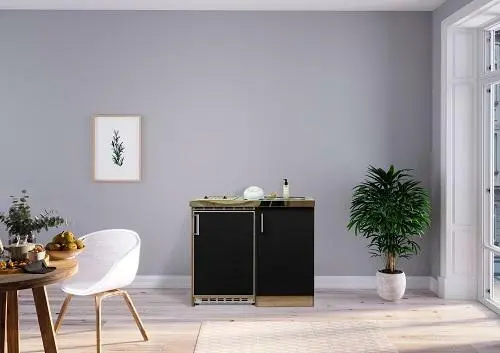 Miniküche in Schwarz/Eiche Sonoma inkl. E-Geräte