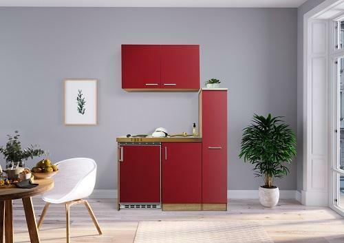 Miniküche in Rot/Eiche Sonoma inkl. E-Geräte
