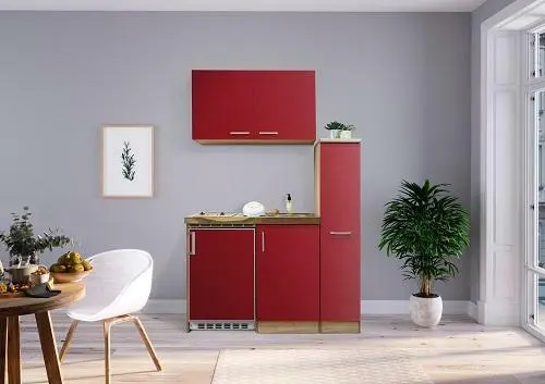 Miniküche in Rot/Eiche Sonoma inkl. E-Geräte
