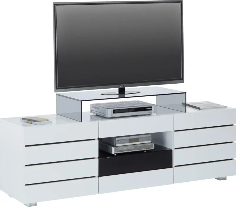 TV-Element in Weiß/Schwarz Hochglanz