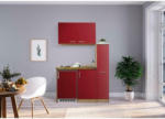 Möbelix Miniküche mit Kühlschrank + Kochfeld 130cm Rot/Eiche Dekor