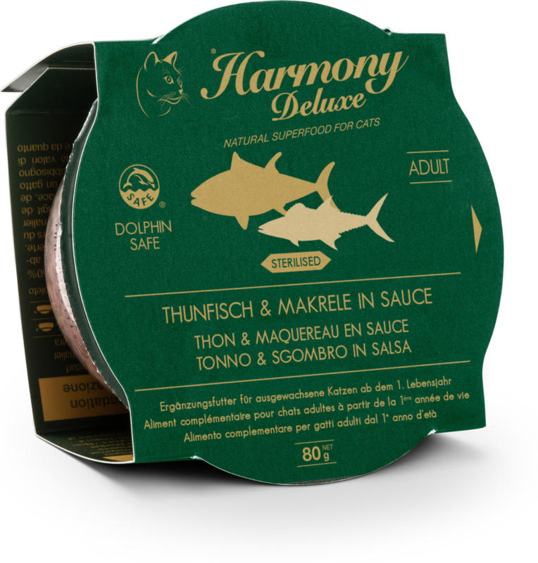 Harmony Cat Deluxe Cup Adult Thunfisch & Makrele in Sauce Sterilised 80g