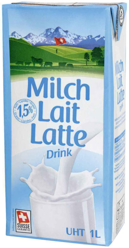 Lait UHT 1,5% EAM, 4 x 1 L Tetra Slim -