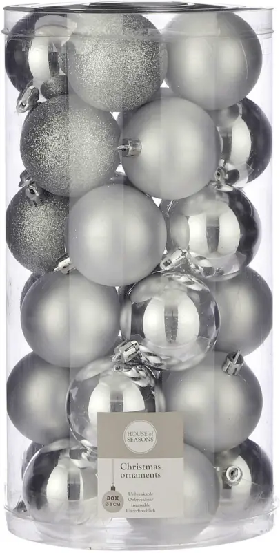 Christbaumkugel-Set Noella in Silber, 30-teilig