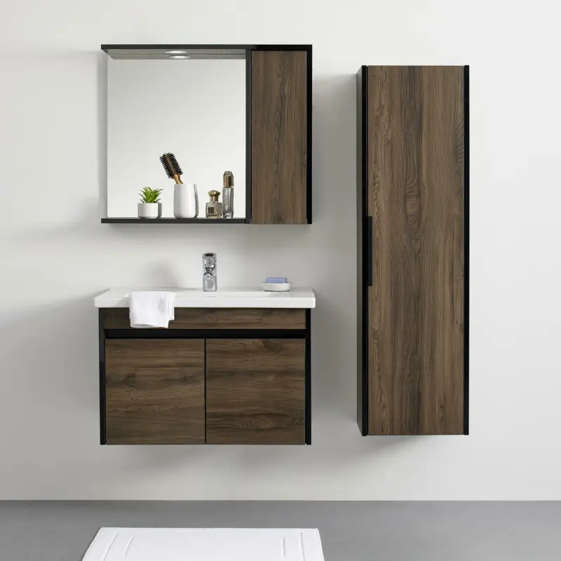 Hängeschrank 'Stella', schwarz/walnussfarben