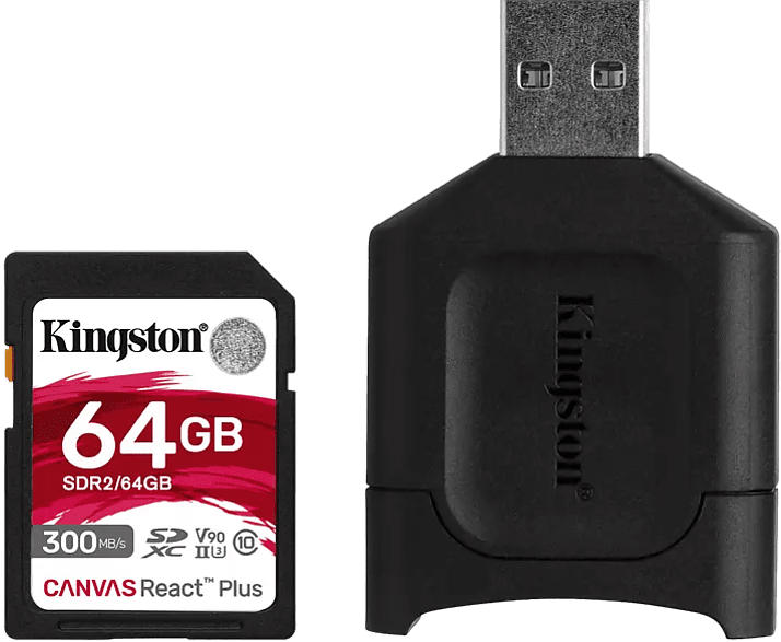 64GB Speicherkarte Canvas React Plus SDXC Kit, R300/W260, UHS-II U3, A1, Class10, Schwarz