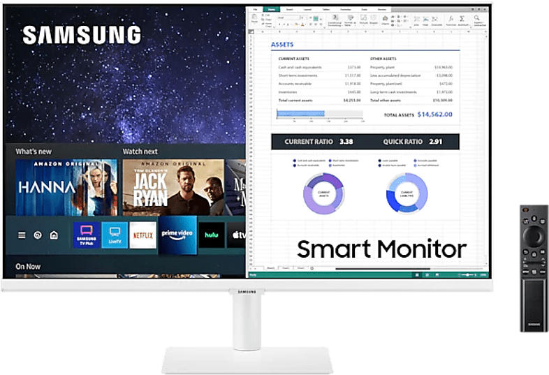 Samsung Smart Monitor M50A mit Fernbedienung, 27 Zoll, FHD, WLAN/BT, DeX, Apps, Weiß (LS27AM501NUXEN)