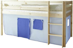 Mittelhohes Bett 90/200 cm Naturfarben, Hellblau, Dunkelblau