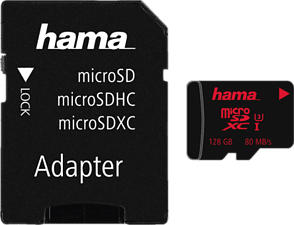 HAMA microSDXC UHS-I 80MB/s +AD 128Go - Carte mémoire  (128 GB, 80 MB/s, Noir)