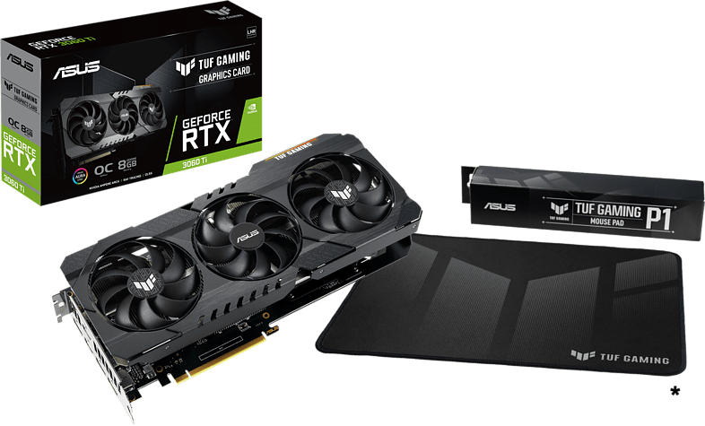 Grafikkarte TUF Gaming GeForce RTX 3060TI V2 8GB OC mit Mauspad TUF Gaming P1, 256Bit, GDDR6, 14Gbps