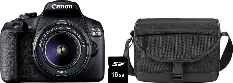 Canon Spiegelreflexkamera EOS 2000D mit EF-S 18-55mm 3.5-5.6 III, Tasche SB130 und 16GB Speicherkarte; Spiegelreflexkamera Set