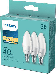 PHILIPS LED Lampe Kerze E14 warmweiß, 5.5 Watt, 470 Lumen, ersetzt 40W, 3er Pack