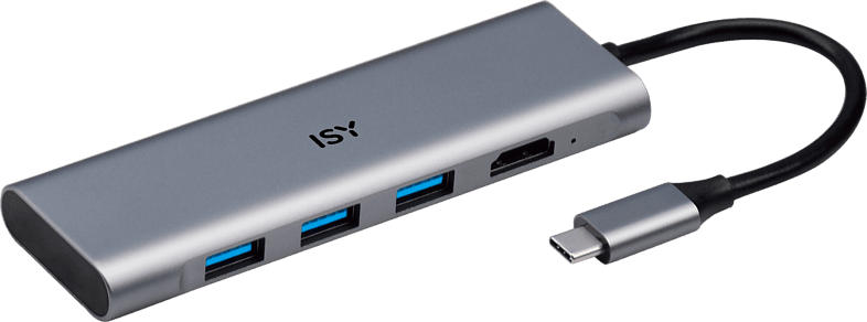 ISY Adapter IAD-1016 USB-C 3-in-1 Hub, HDMI, 1x USB 3.0 Typ-C, 3x Typ-A, 100W PD, 4K30Hz, Silber