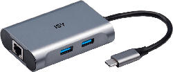ISY Adapter IAD-1018 USB-C 3-in-1 Hub auf 2x USB 3.0 Typ-A, 1x Gb-LAN, 100W PD, Silber