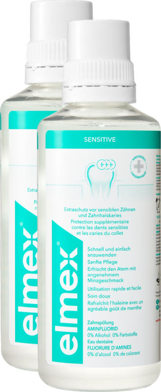 Eau dentaire Sensitive Elmex, 2 x 400 ml