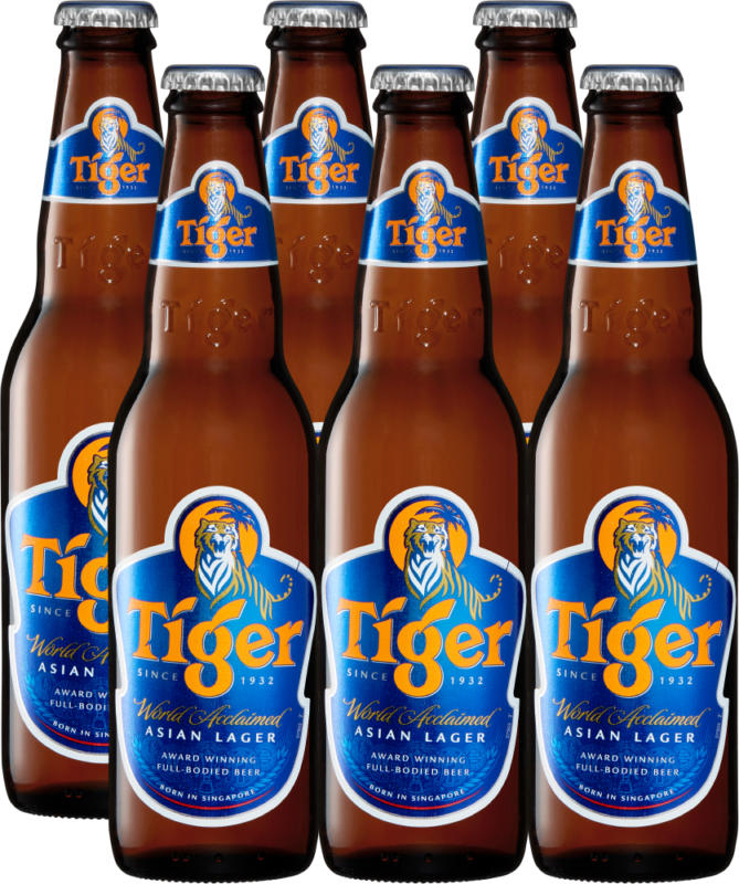 Tiger Bier, 5% Vol., 6 x 33 cl