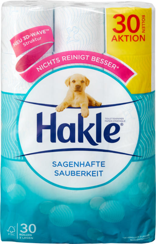 Hakle Toilettenpapier Sagenhafte Sauberkeit , 3-lagig, 30 x 150 Blatt