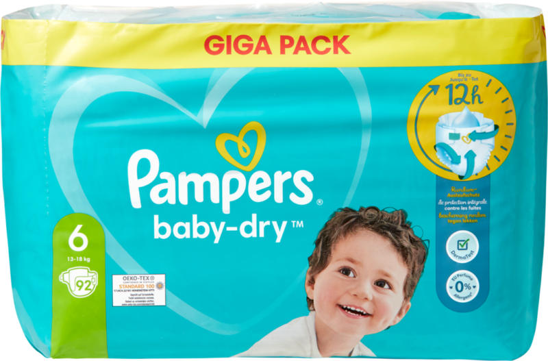 Pampers Baby Dry , Misura 6, Extra Large, 13 - 18 kg, 92 pezzi
