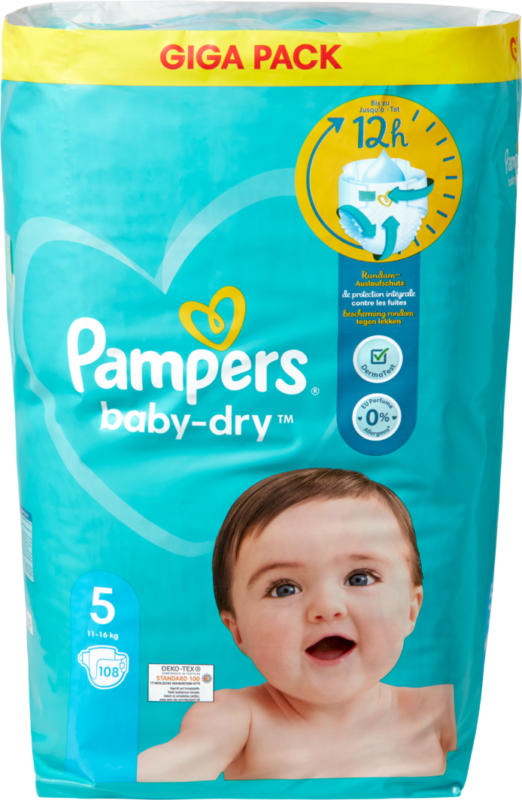 Pampers Baby Dry , Grösse 5, Junior, 11 - 16 kg, 108 Stück