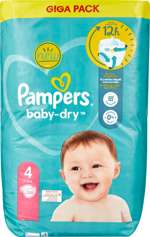 Pampers Baby Dry , Misura 4 Maxi, 9 - 14 kg, 120 pezzi