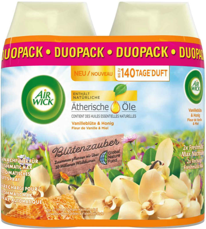 Air Wick Pure Recharge Freshmatic Max Spray Automatique Fleur de vanille & Miel 2 x 250 ml -