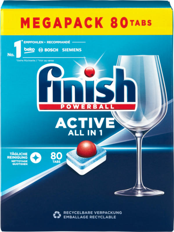 Pastiglie lavastoviglie Active All in 1 Finish, 80 pastiglie