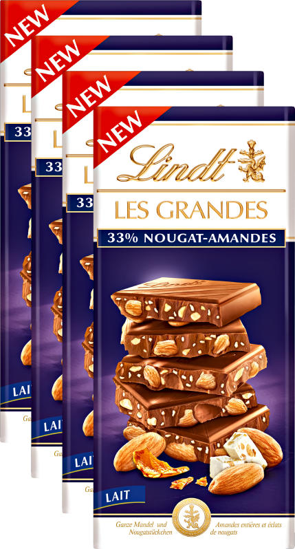 Tavoletta di cioccolata Nougat Amandes Les Grandes Lindt, 4 x 150 g