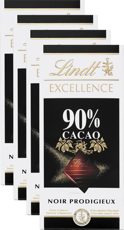 Tablette de chocolat 90% Cacao Excellence Lindt, 4 x 100 g