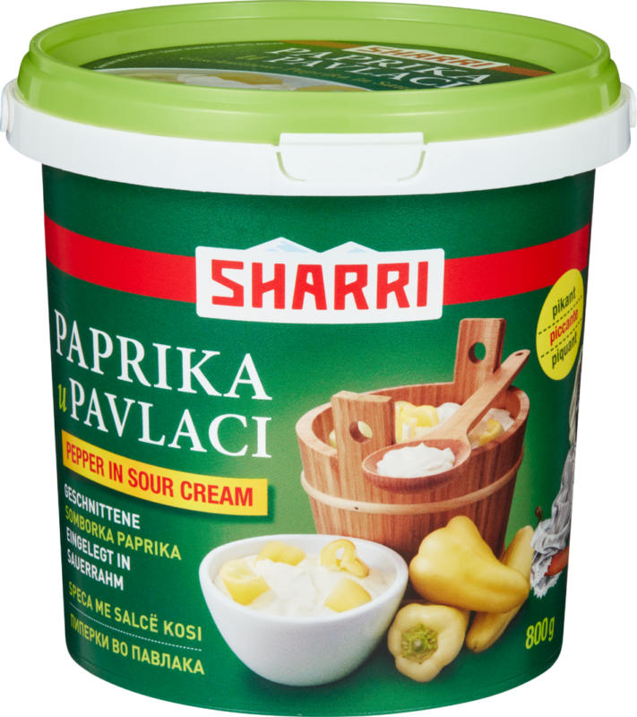 Pavlaci Peperoni in panna acida Sharri , tagliati, piccanti, 800 g