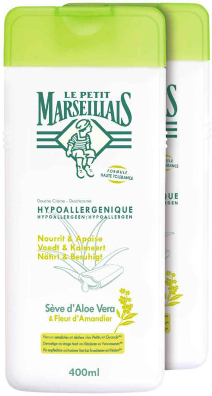 Le Petit Marseillais Crème de Douche Hypoallergénique Sève d'Aloe Vera & Fleur d'Amandier 2 x 400 ml -
