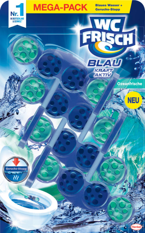 Bloc nettoyant Kraft-Aktiv WC Frisch, Fraîcheur océane, 4 x 50 g