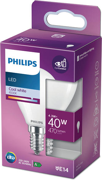 PHILIPS Glühlampe LED Classic 40W E14 CW P45 FR ND 1PF/10; LED Lampe