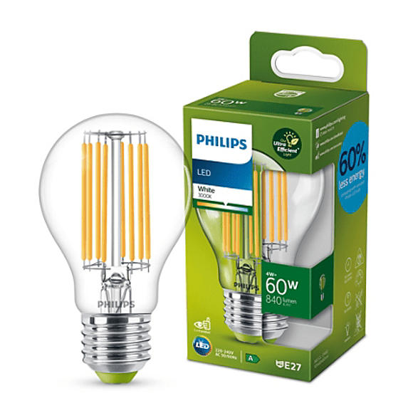 Philips LED Lampe 60W, E27, klar, weiß; Leuchtmittel