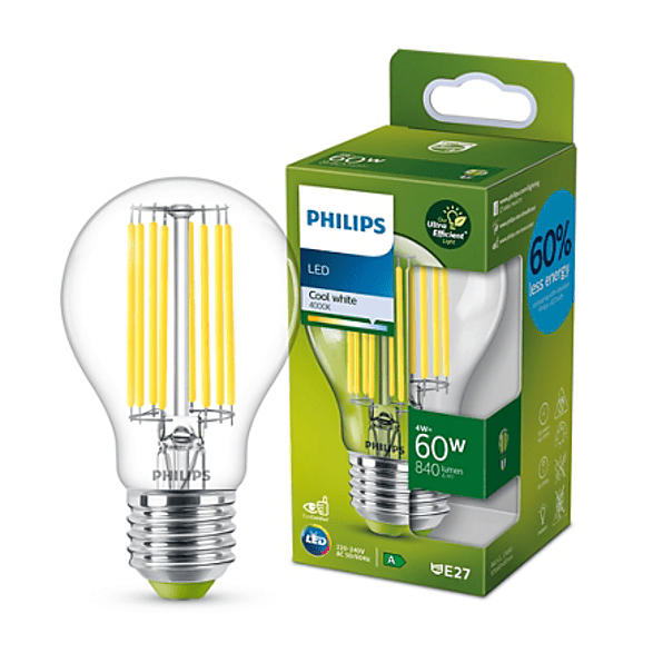 Philips LED Lampe 60W, E27, klar, kaltweiß; Leuchtmittel