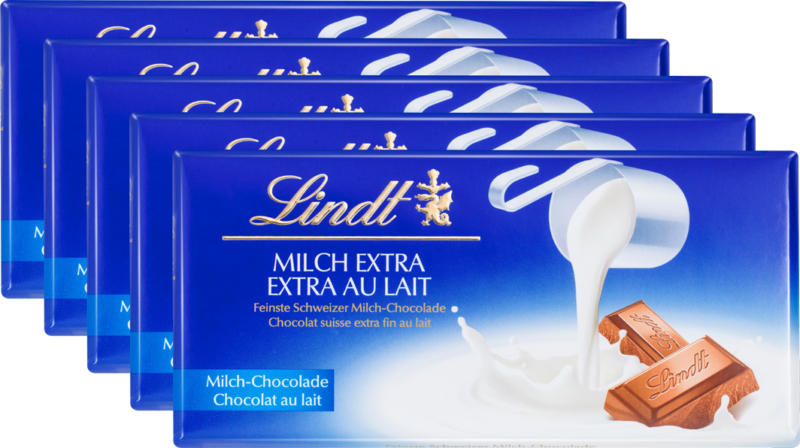 Lindt Tafelschokolade Milch Extra, 5 x 100 g