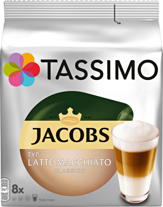 Tassimo Kaffeekapseln Jacobs Latte macchiato Classico, 8 Portionen