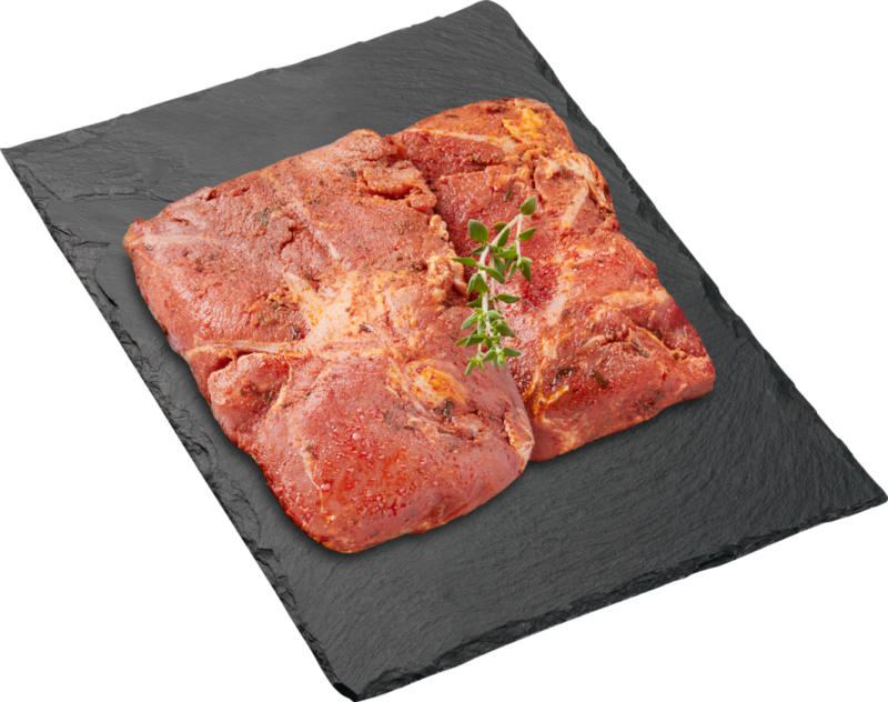 Butcher Steak BBQ Denner, Maiale, marinata, 2 pezzi, ca. 300 g, per 100 g
