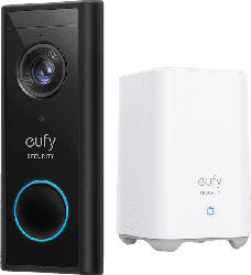 eufy Video Türklingel 2K mit HomeBase, Akkugeladen, Personenerkennung, Audiofunktion, Schwarz; Überwachungskamera